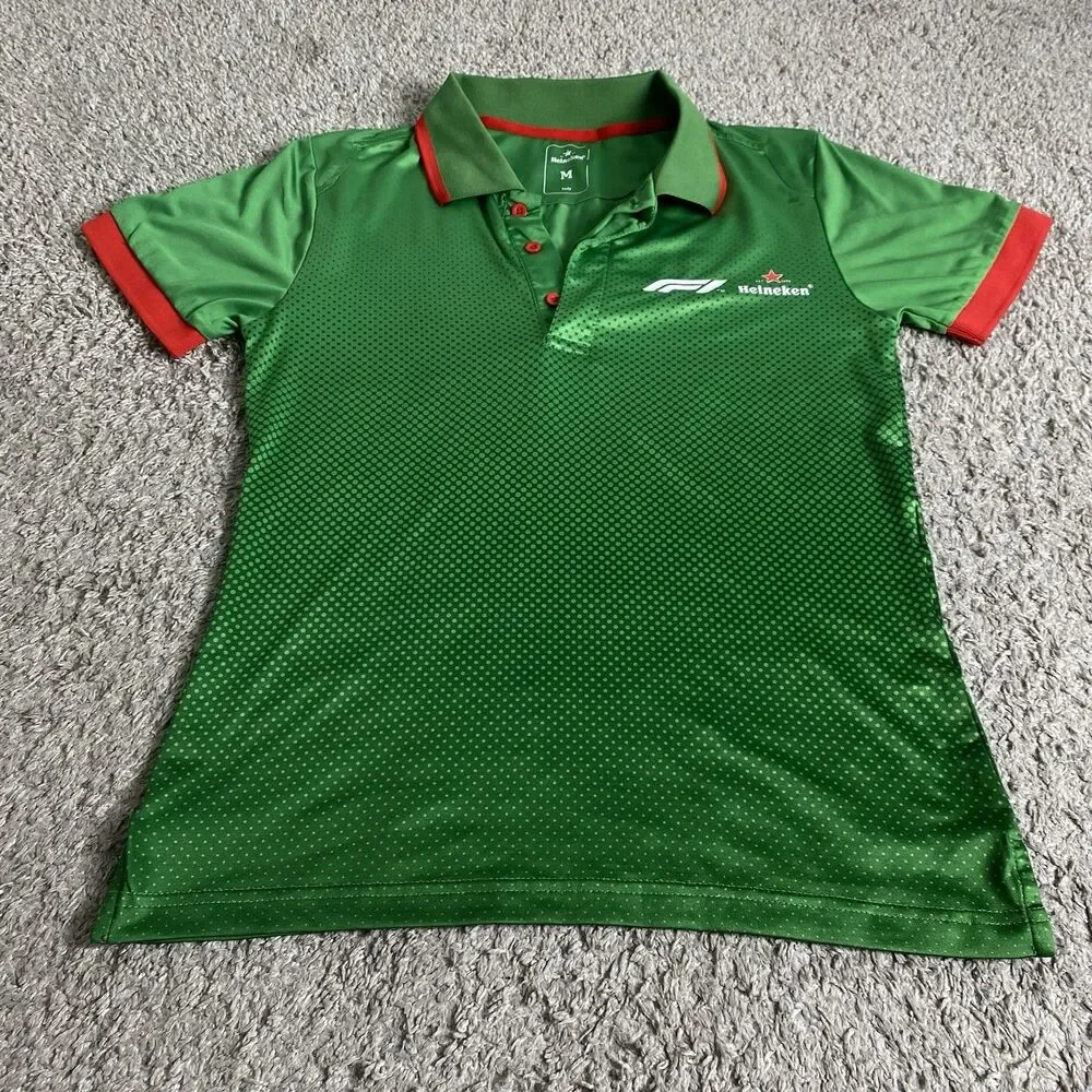 Heineken Formula 1 Green Short Sleeve Collared Polo Shirt Men's Medium